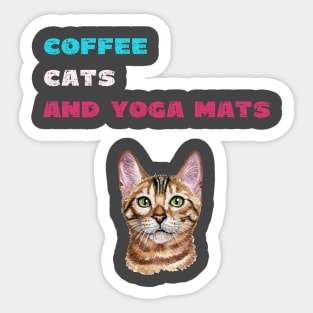 Coffee cats and yoga mats funny yoga and cat drawing Sticker